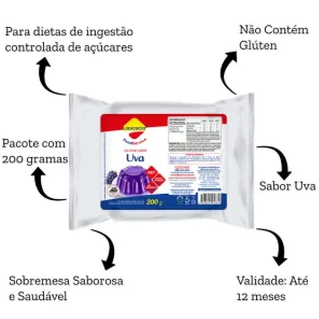Kit com 3 Gelatina Uva Food Service 200g- Lowçúcar — imagem 2 de 2