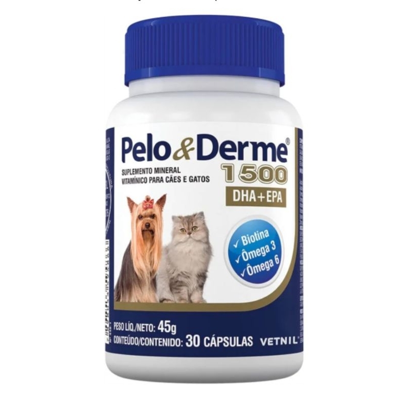 PELO & DERME 1500 30 COMPRIMIDOS - VETNIL ÔMEGA 3 e 6