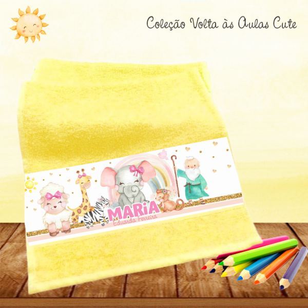 Kit 3 toalhinhas Noé Animais Cute Escolar Lavabinho Personalizada com nome Escolar