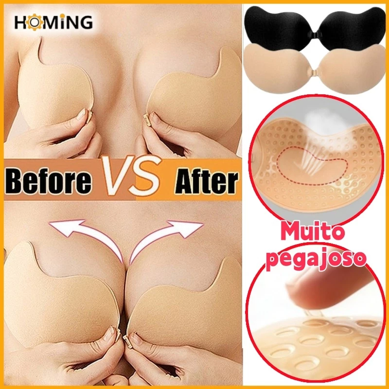 Sutiã Adesivo Sem Alças Push Up Silicone Invisivel Levanta Seio Alto Colante Reutilizável para Mulheres — imagem 1