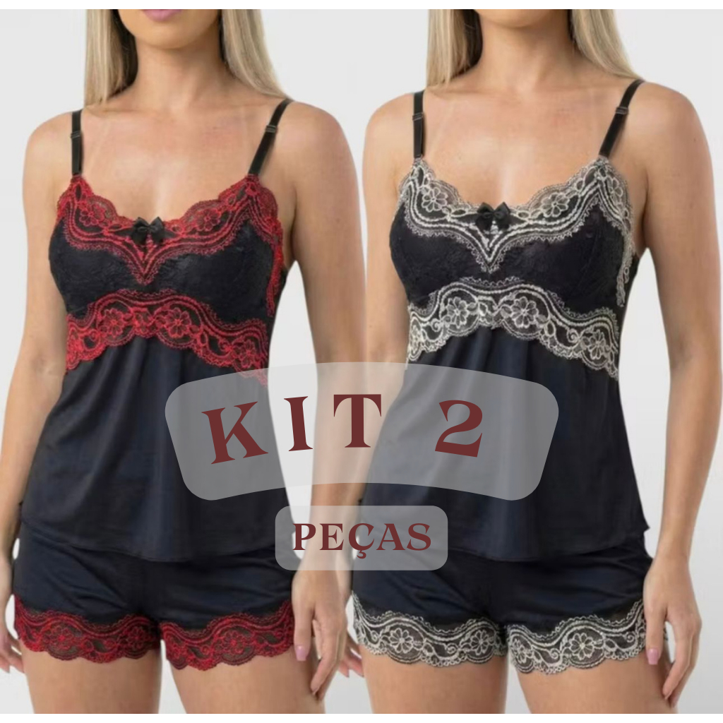 Kit 2 Baby Doll Renda Bicolor Romantico Conforto Presente Feminina em Oferta na Shopee