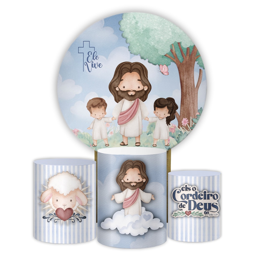 Kit Painel Capa Decorativa Páscoa Capa Painel redondo + Capa Cilindros Sublimação Decoração de Festa
