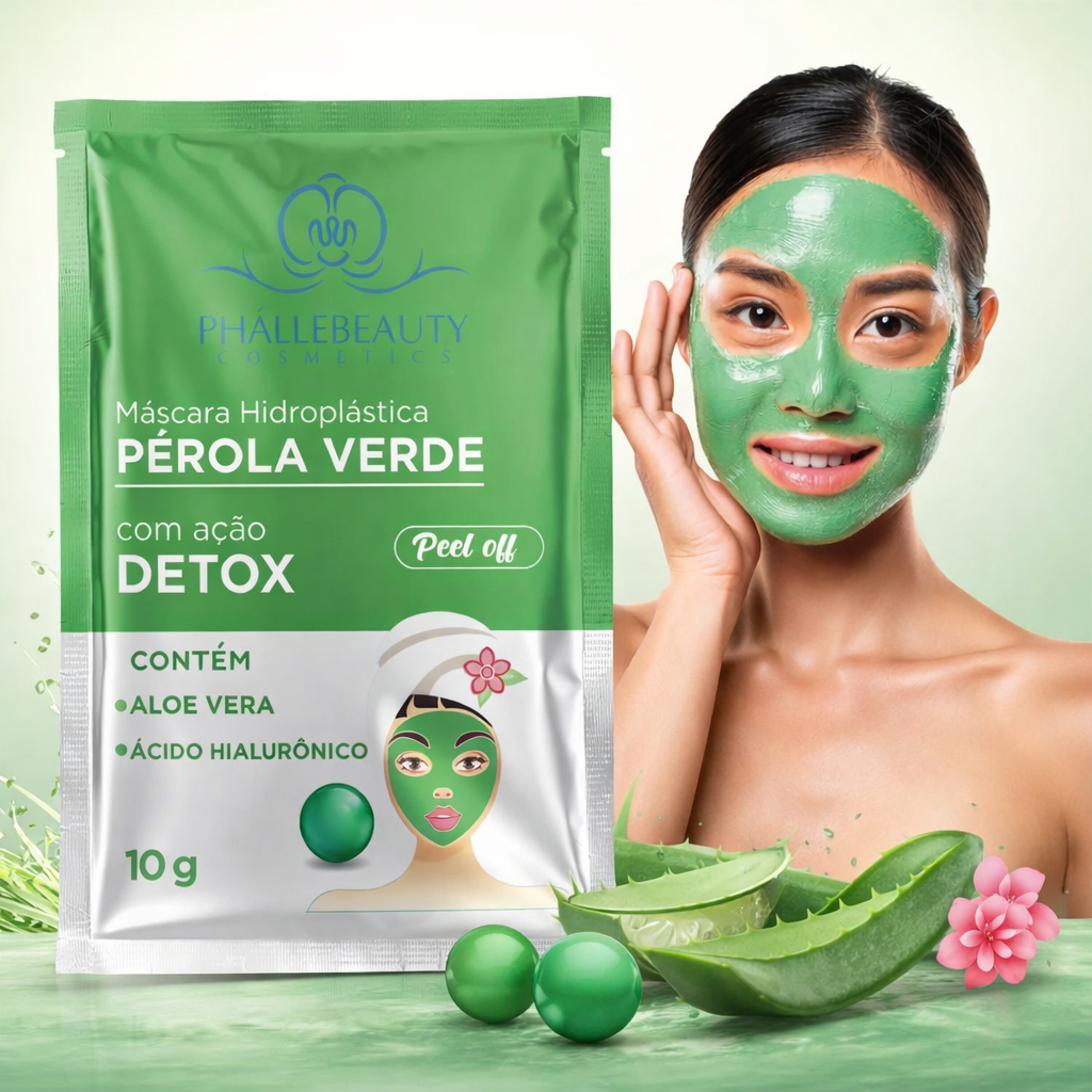 Kit Máscara Hidroplástica Pérola Verde com ação Detox - Phallebeauty em Oferta na Shopee