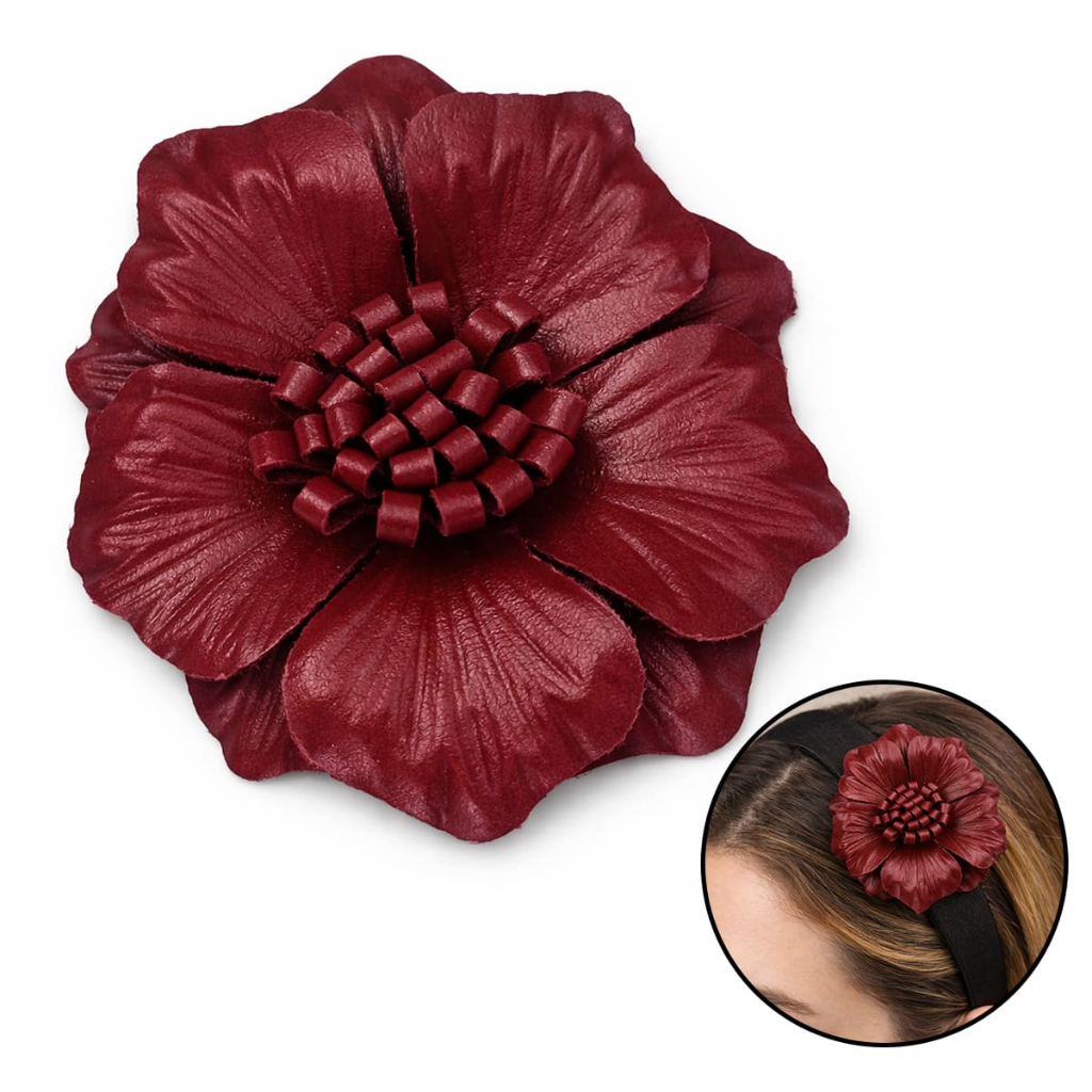 Enfeite Flor Em Couro Legítimo Artesanal 7,5cm Para Artesanato Bolsas Roupas Decoração Moda Personalização Premium