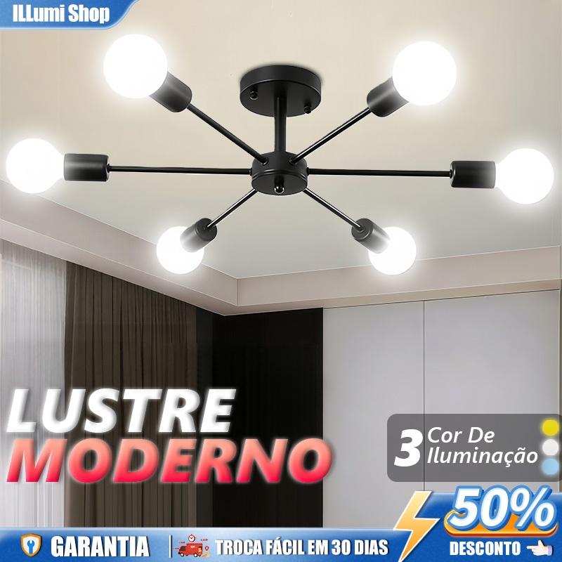 Lustre Moderno Lâmpada De Teto Semi-Embutida 6 Cabeças 3 Cores Ajustáveis para Sala, Quarto Luzes Jantar em Oferta na Shopee