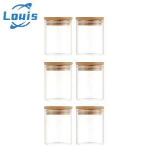 Louis Kit 6 Potes de Vidro Hermético 200ml com Tampa de Bambu para Armazenamento de Alimentos em Oferta na Shopee