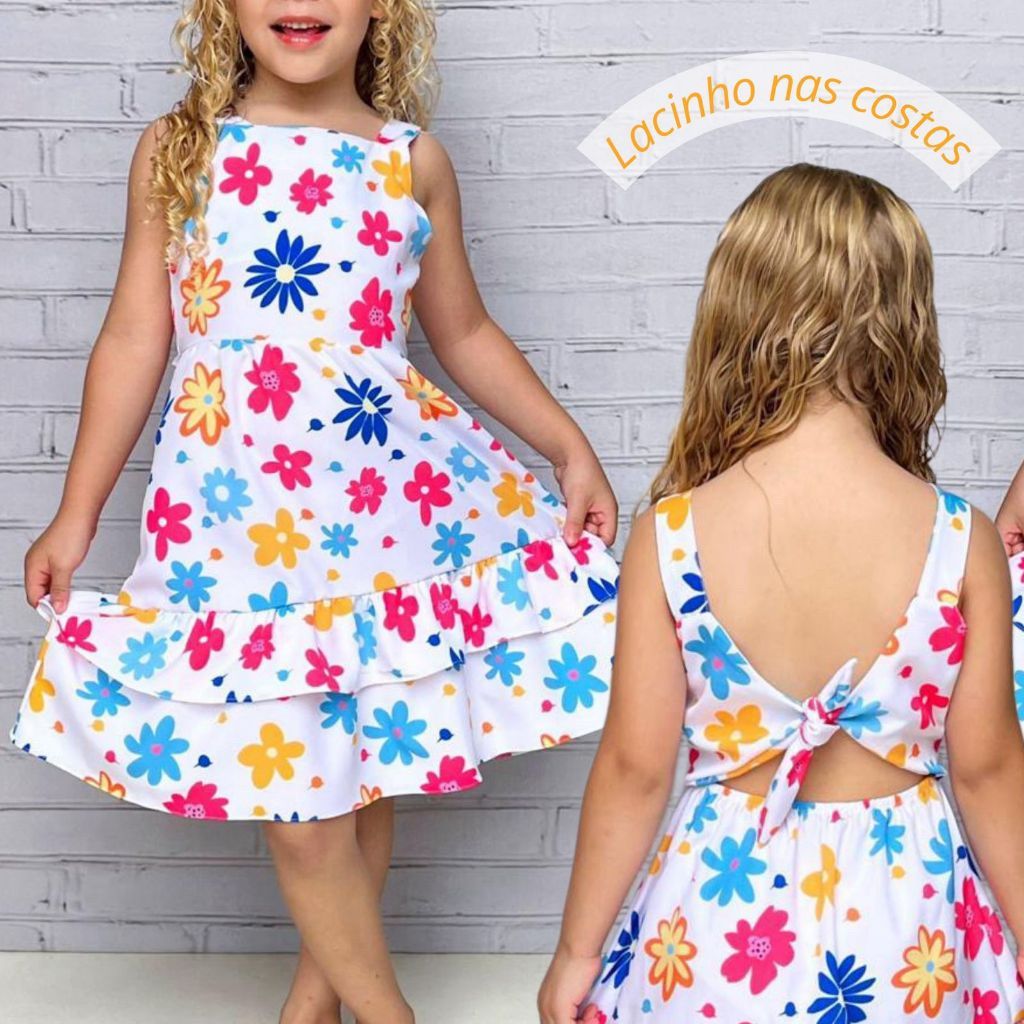 Vestido Infantil Menina Florzinha Coloridas  Festas Carnaval em Oferta na Shopee