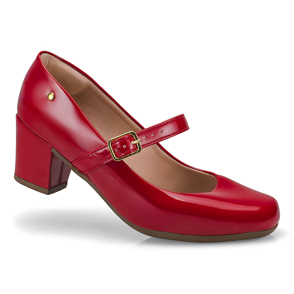 Scarpin Verniz Boneca Sapato Salto Quadrado Bico Redondo 6484