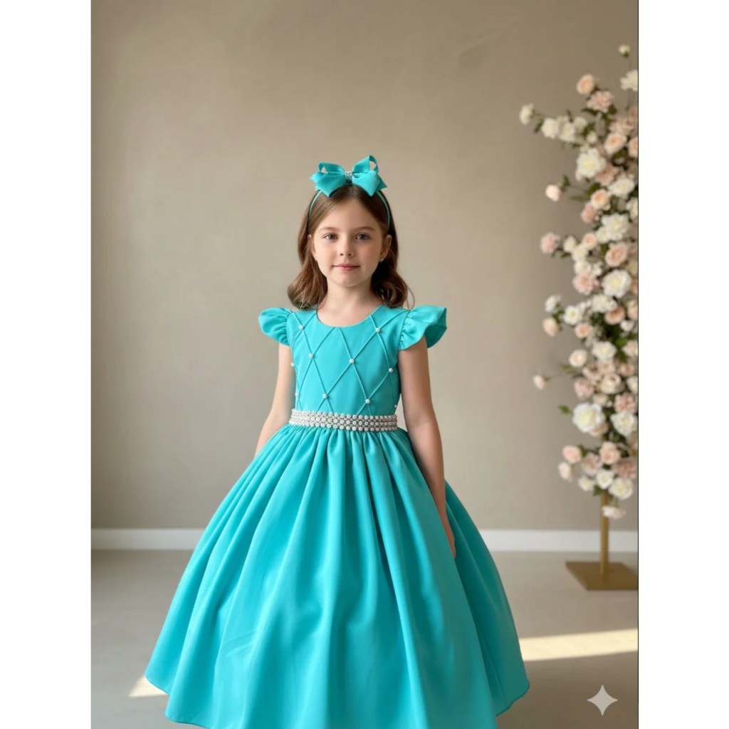 Vestido Longo de Festa Infantil Juvenil Ysa Ariane Verde Tifanny
