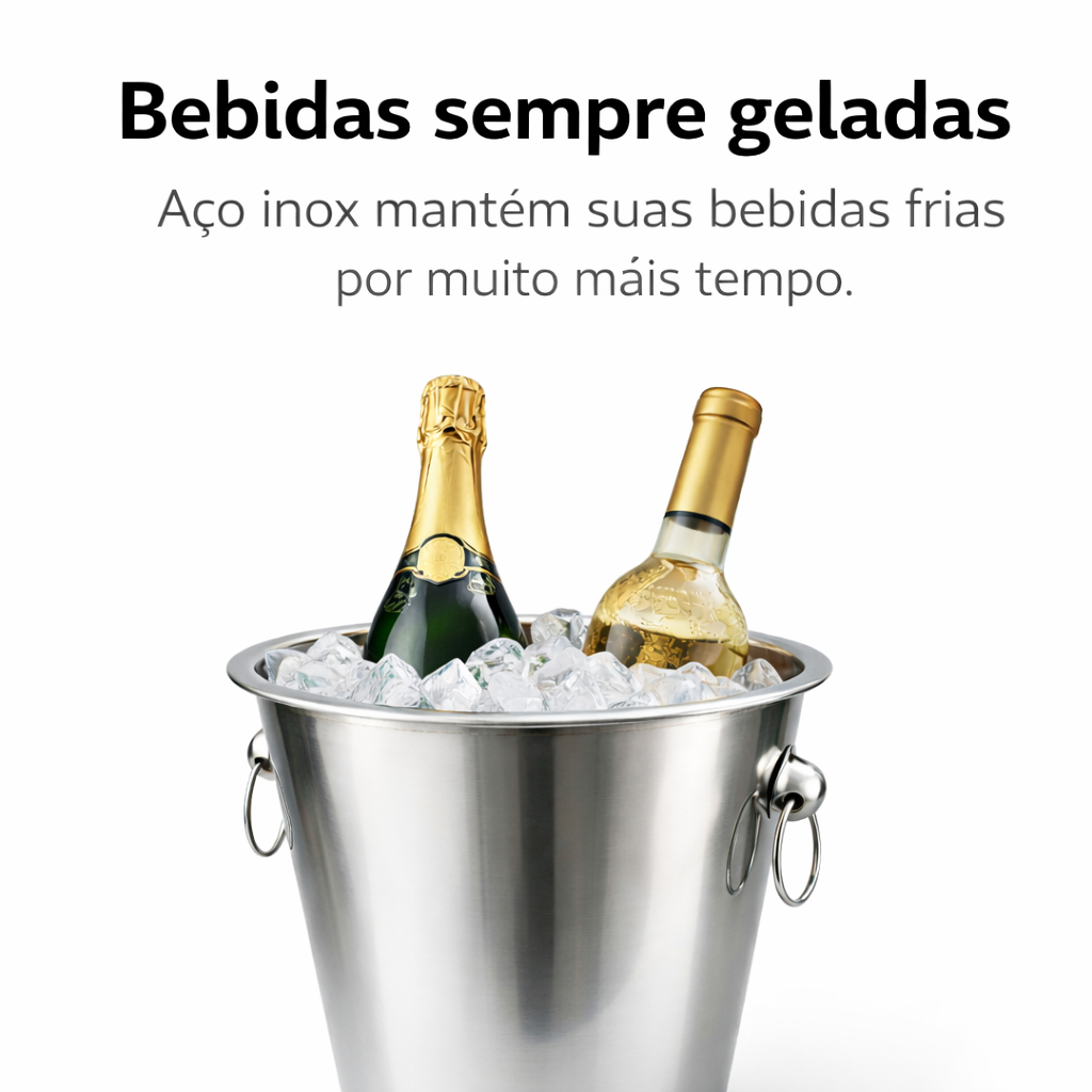 Balde de Gelo com Alça Inox Wincy – Champanheira para Bebidas Aço Inox