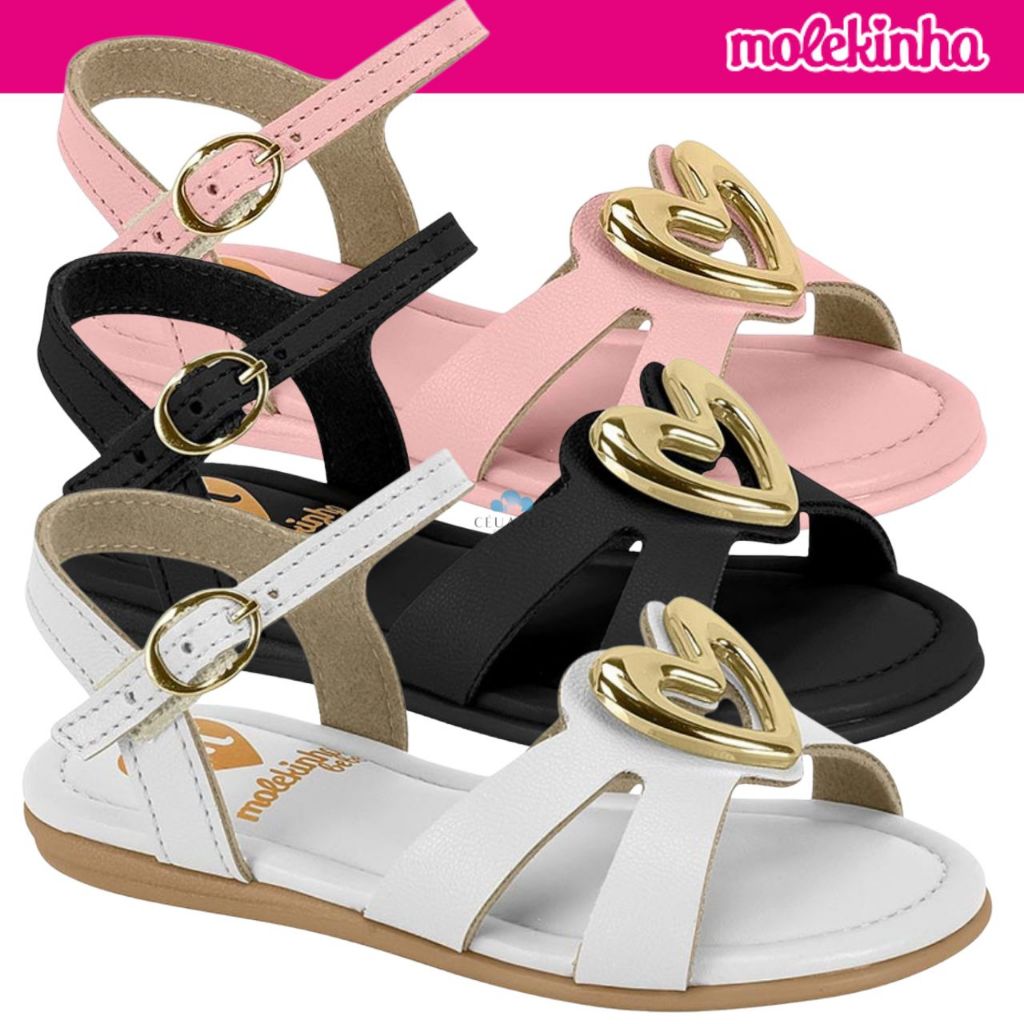 Sandália Infantil Molekinha Menina Coração Dourado Conforto Original