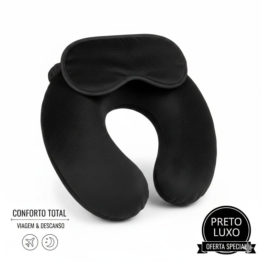 Imagem Kit Almofada/Travesseiro de Pescoço + Máscara de Viagem Para Dormir