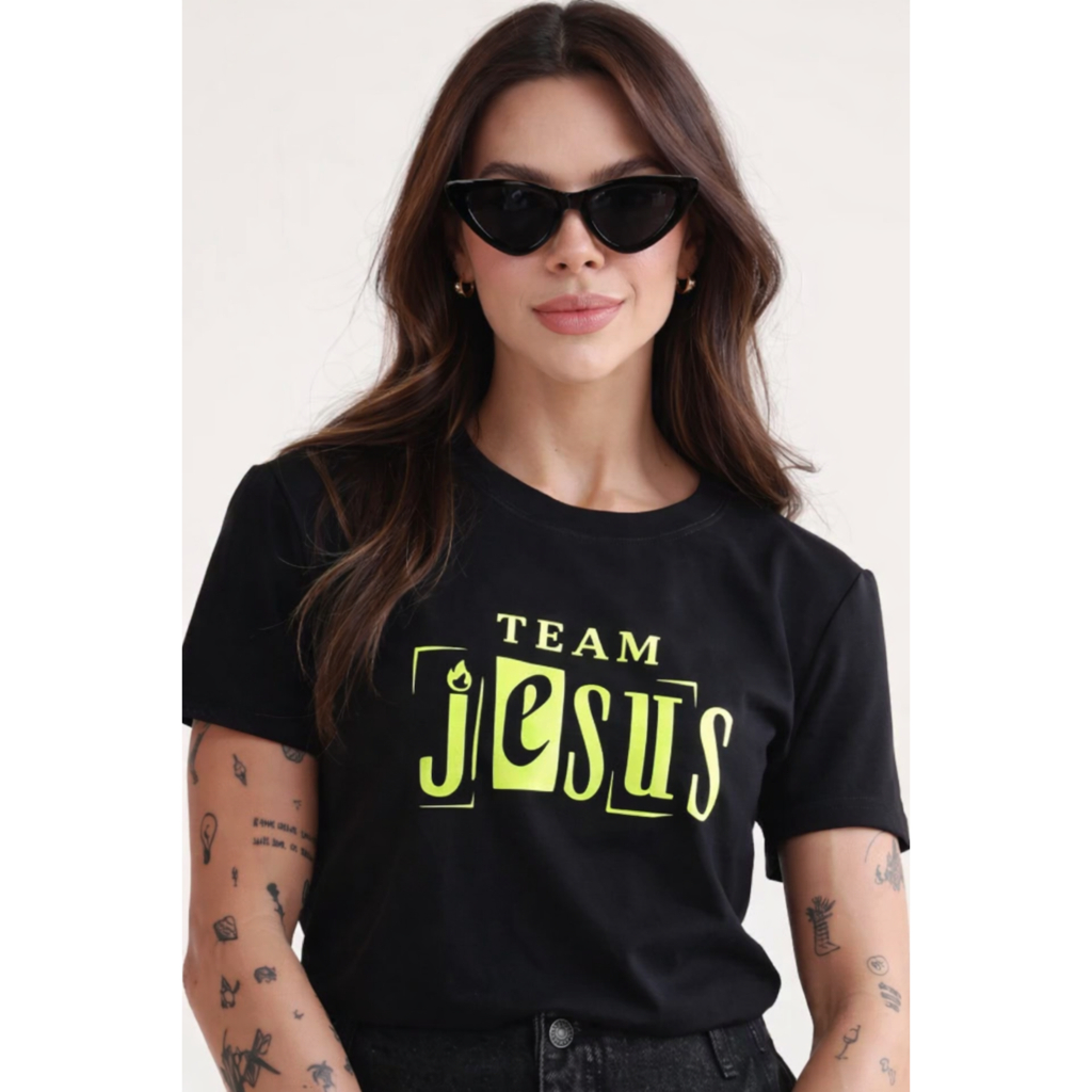 Camisa Camiseta Jesus Team Feminina Moda Cristã Cores Variadas Estilosa Blusa Fresquinha Confortável