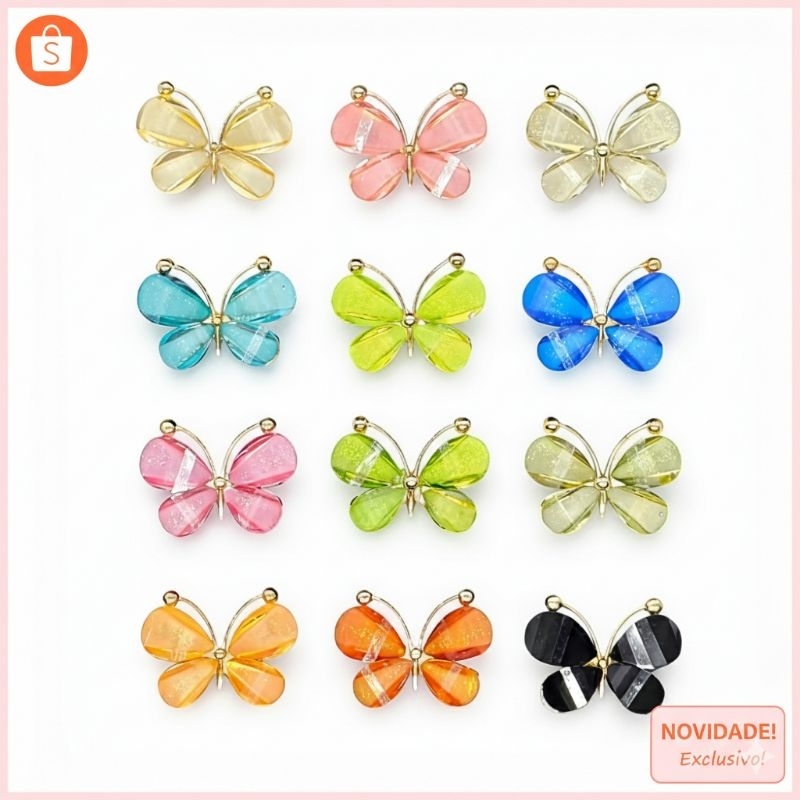 kit 12 Apliques borboleta em metal com pedra brilhante - brilho médio - Promoção em Oferta na Shopee
