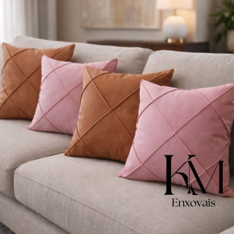 kit de 4 Capas ALMOFADAS DRAPEADA AVELULADA EM SUEDE COM LINDAS COMBINAÇÕES