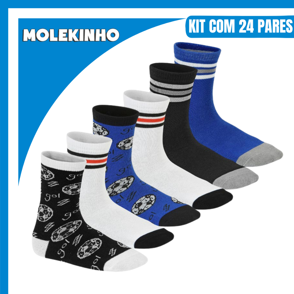 Kit Meia Infantil Menino Molekinho Cano Longo Estampado Algodão Confortável 28 ao 33 Leve Macio em Oferta na Shopee