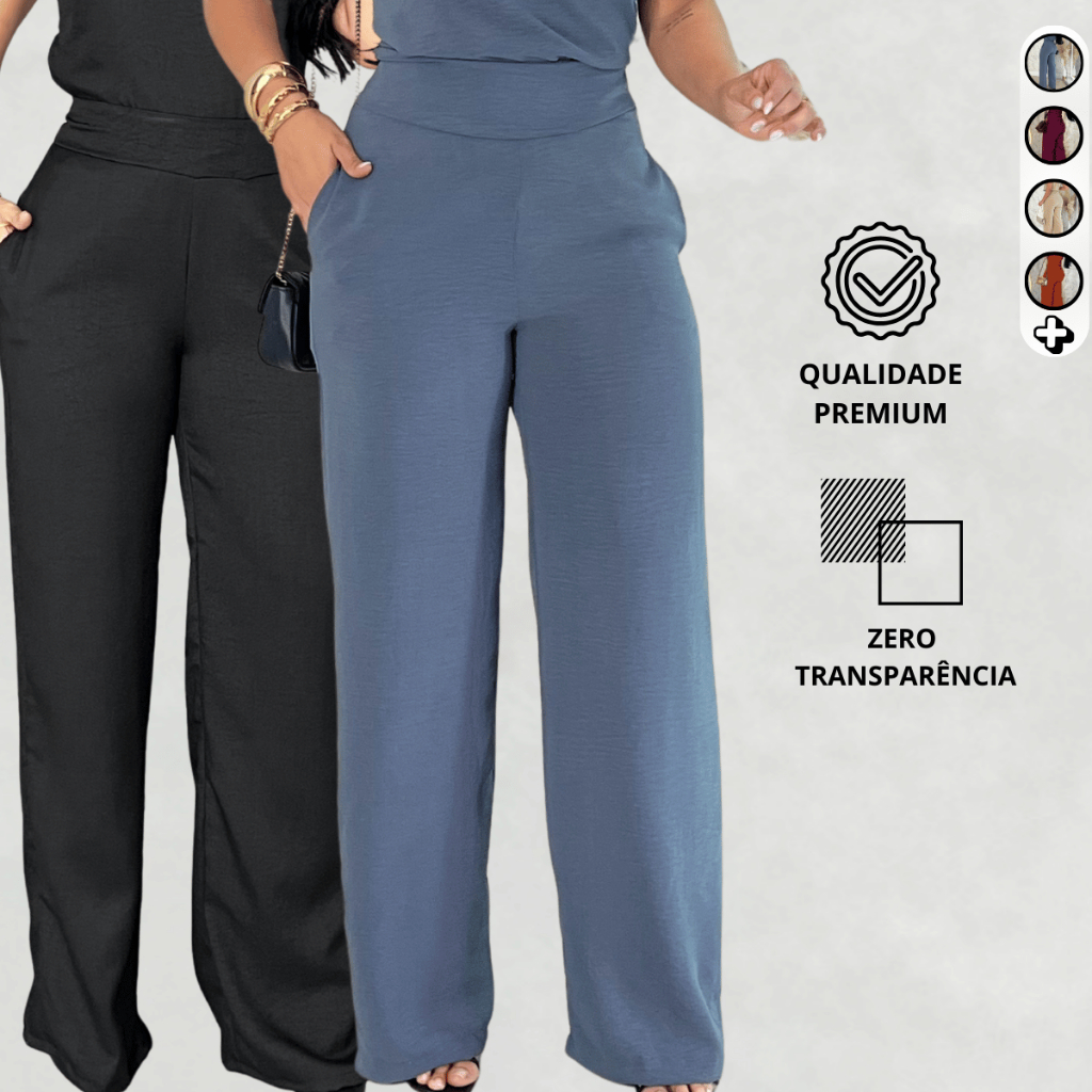 Calça Pantalona Alfaiataria tecido barbie Cintura Alta com Zípere bolso Lateral Conforto Elegância em Oferta na Shopee