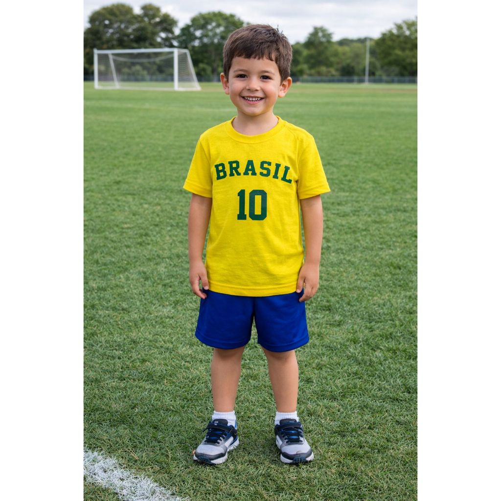 Camiseta Brasil Infantil Copa Do Mundo Unissex Futebol + Brinde