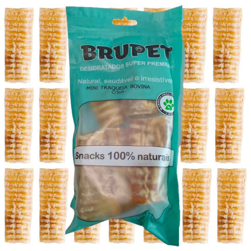 Kit 50 Mini Traqueias Bovina Desidratada Cães Brupet Petisco 100% Natural