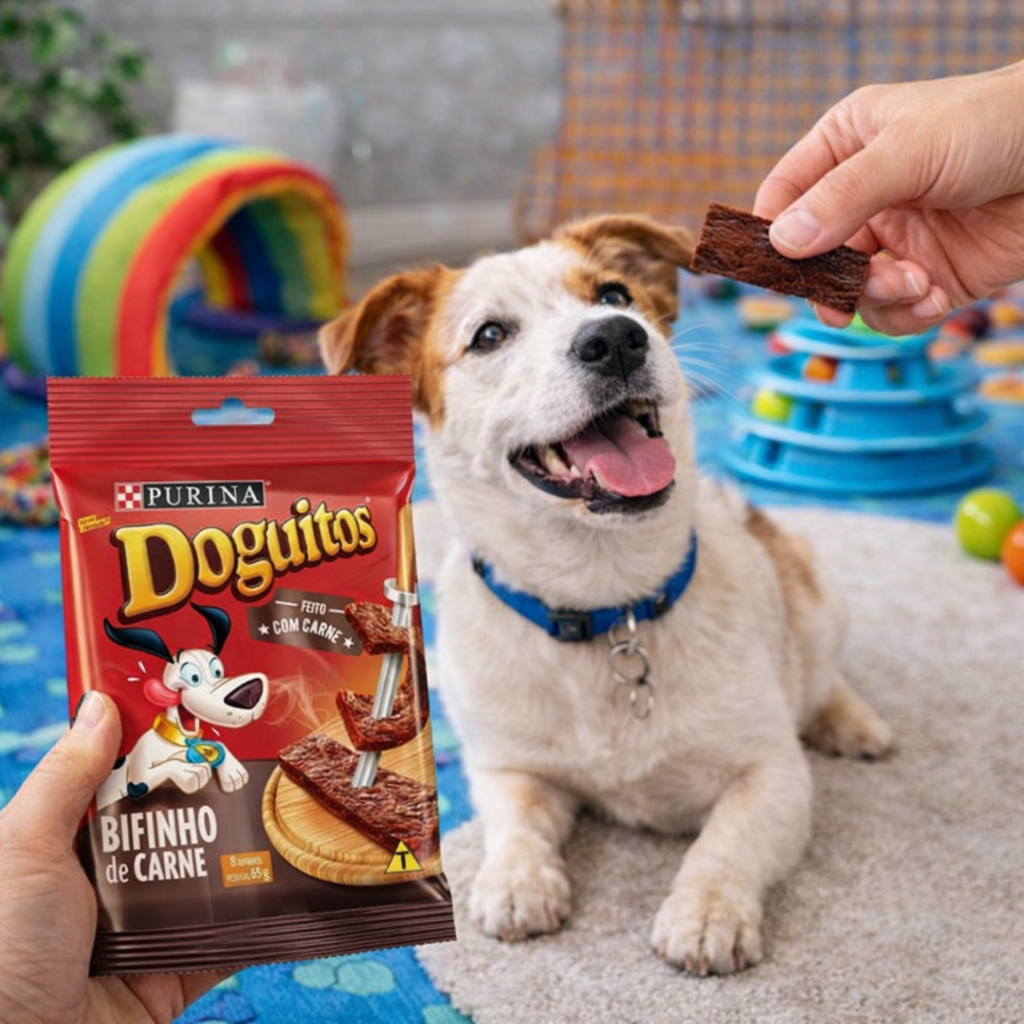 Kit 4 Petisco Cachorro Bifinho Recompensa Sabor Carne Doguitos 65g Cães Pet Promoção Premium Dia Dia
