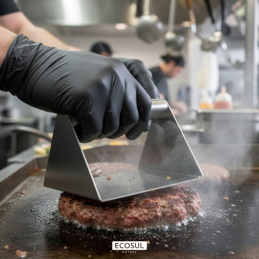 Prensa Para Smash Burguer Hambúrguer Aço Inox 304 Ecosul