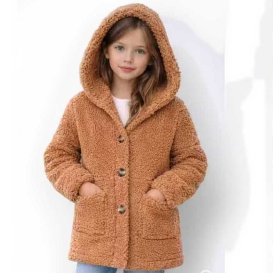 Casaco Teddy Infantil Menina com Capuz  Jaqueta Quente