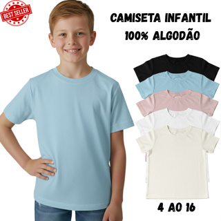 Camiseta Básica Menino Infantil 100% Algodão - Lisa Premium Unissex Uniforme Presente Viagem Passeio em Oferta na Shopee