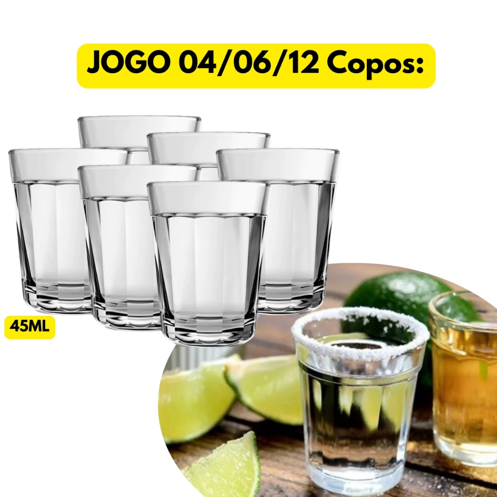 Kit 4/6/12 Copos Dose 45 ML Americano Vidro Nadir Figueiredo Pinga Tequila Buffet Shot Cachaça Mini