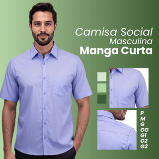 Camisa Social Masculina Manga Curta Forma Tradicional Tecido Não Amassa Blusa Social Masc…