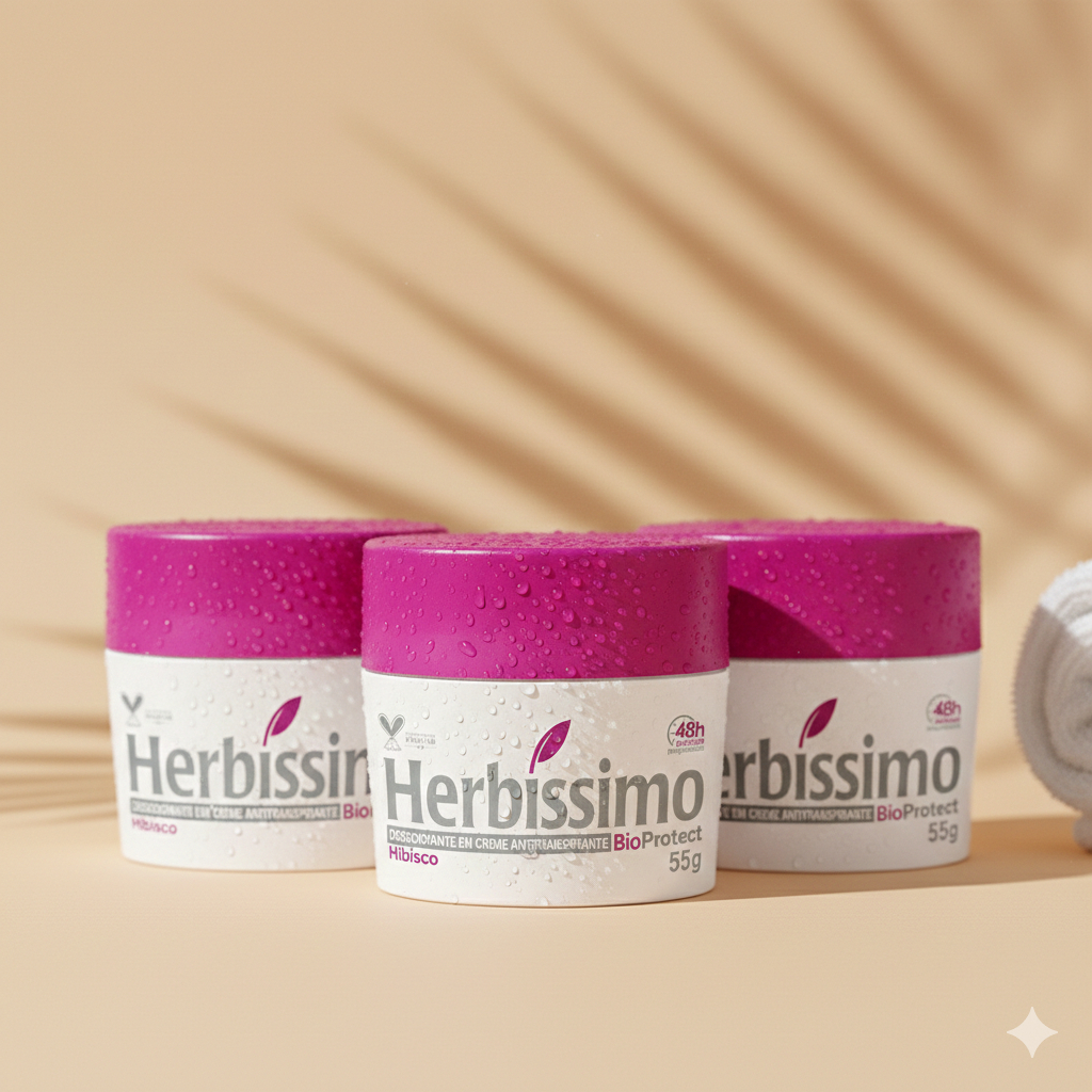 Kit 3 unid - Desodorante Creme Antitranspirante Herbíssimo Bioprotect Hibisco 55G em Oferta na Shopee