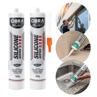 Silicone Acético Cibra Flex 240g Preto Vedação Construção Banheiro Pia Janelas Portas Selante em Oferta na Shopee