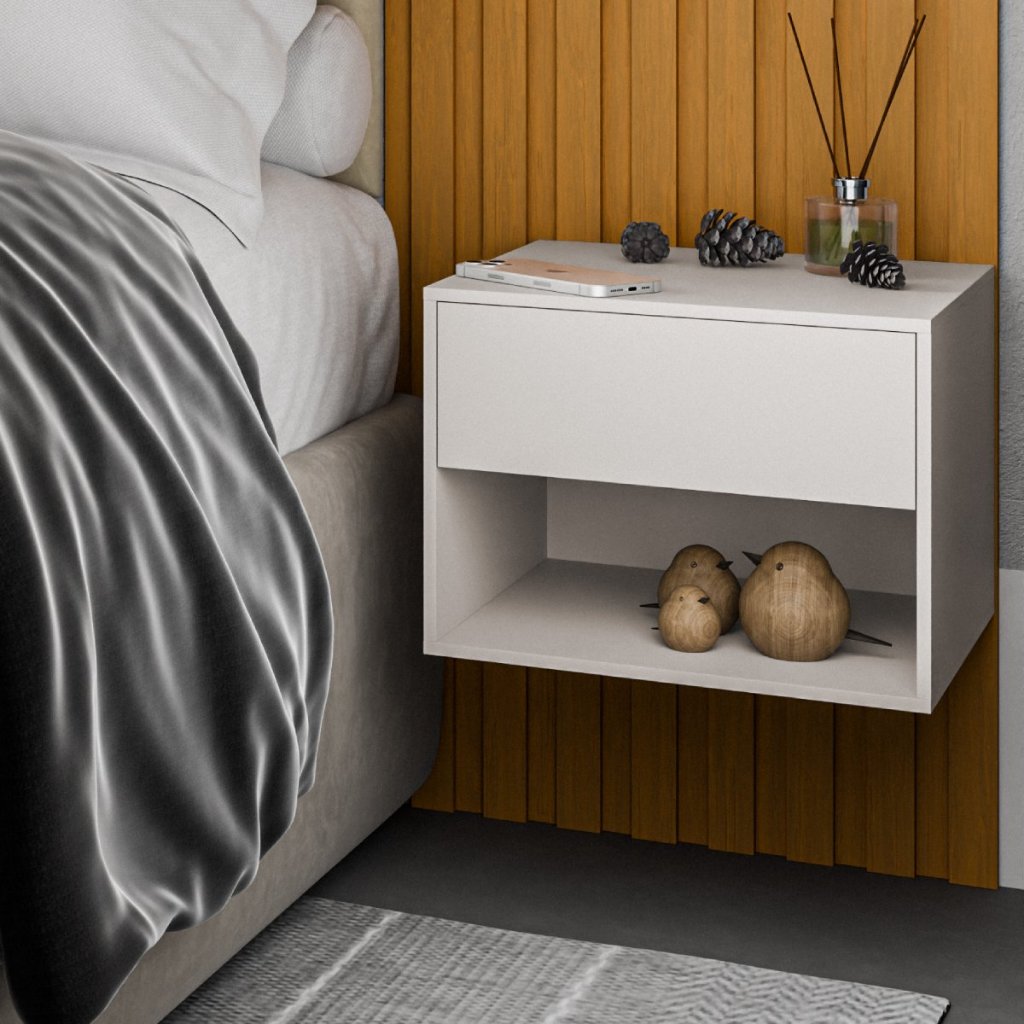 Conjunto Mesas de Cabeceira Suspensas com Gaveta e Nicho – Design Moderno e Funcional Compactas - ENVIO FULL