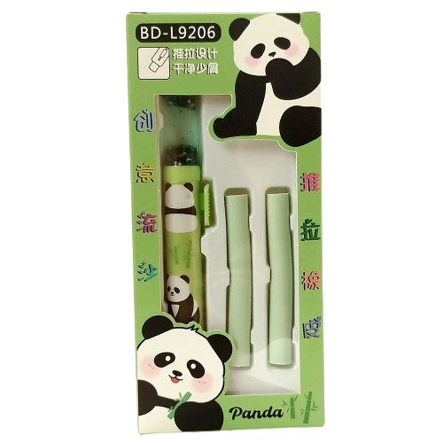 Kit Caneta borracha retrátil apagador Panda com 2 refil - Papelaria fofa - Papelaria Kawaii - Unidade