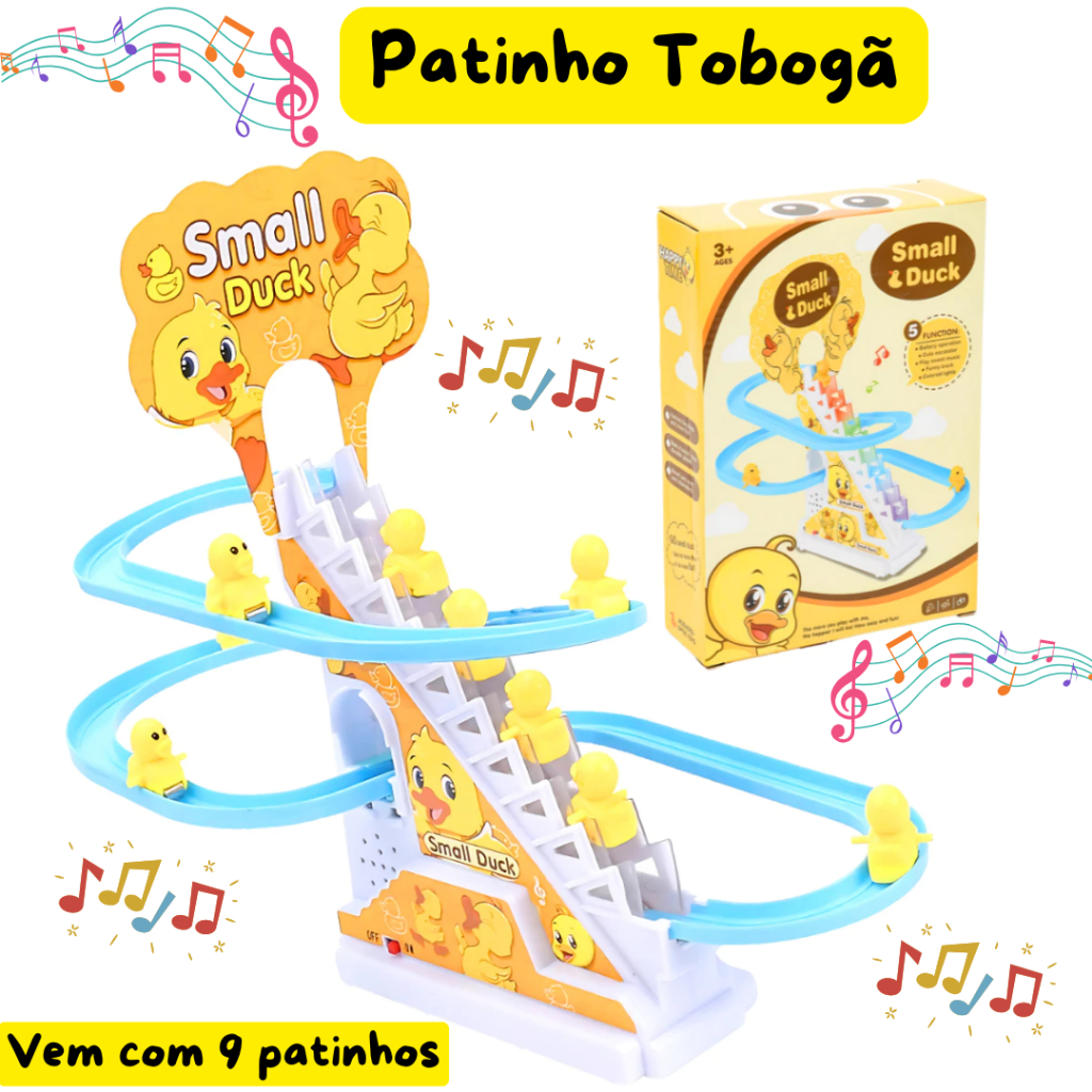Brinquedo Pista Pato Patinho Escorrega Tobogã Escada Musical com Som e Led Menino e Menina