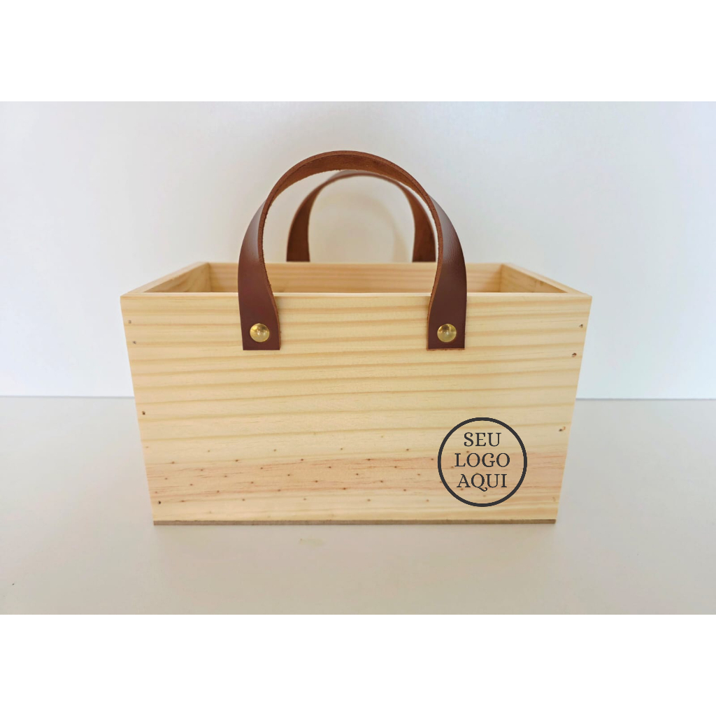 Cesta Pinus com Alça em couro + PERSONALIZAÇÃO - 25x15x14cm para Cestaria presentes em Oferta na Shopee
