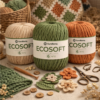 ✨ Fio EcoSoft EuroRoma Fio 6 422g Macio e Sustentável | Crochê e Tricô Artesanato Premium✨ em Oferta na Shopee