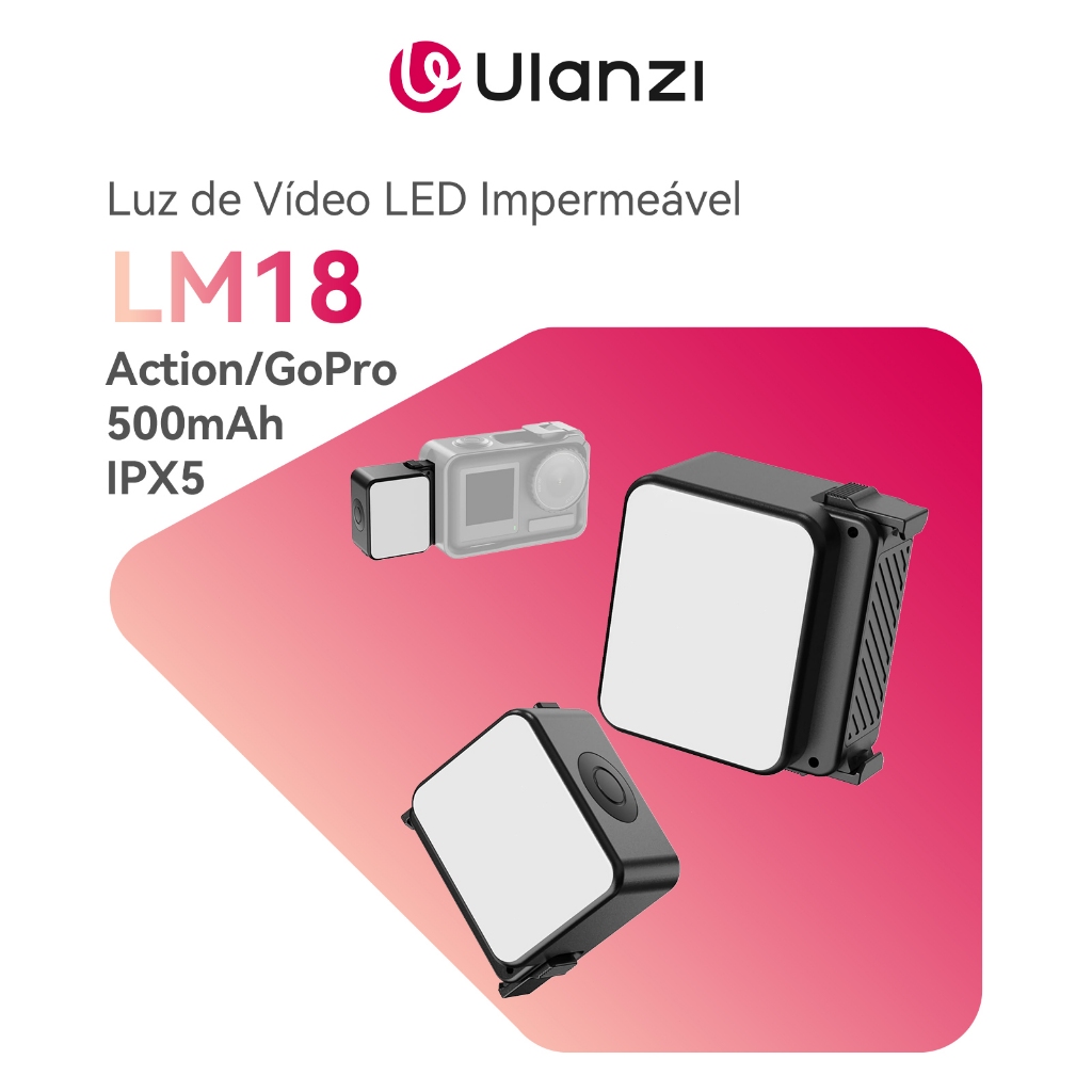 ULANZI LM18 Luz de Vídeo LED Impermeável IPX5 Liberação Rápida para DJI Osmo Action 4 3 e Gopro