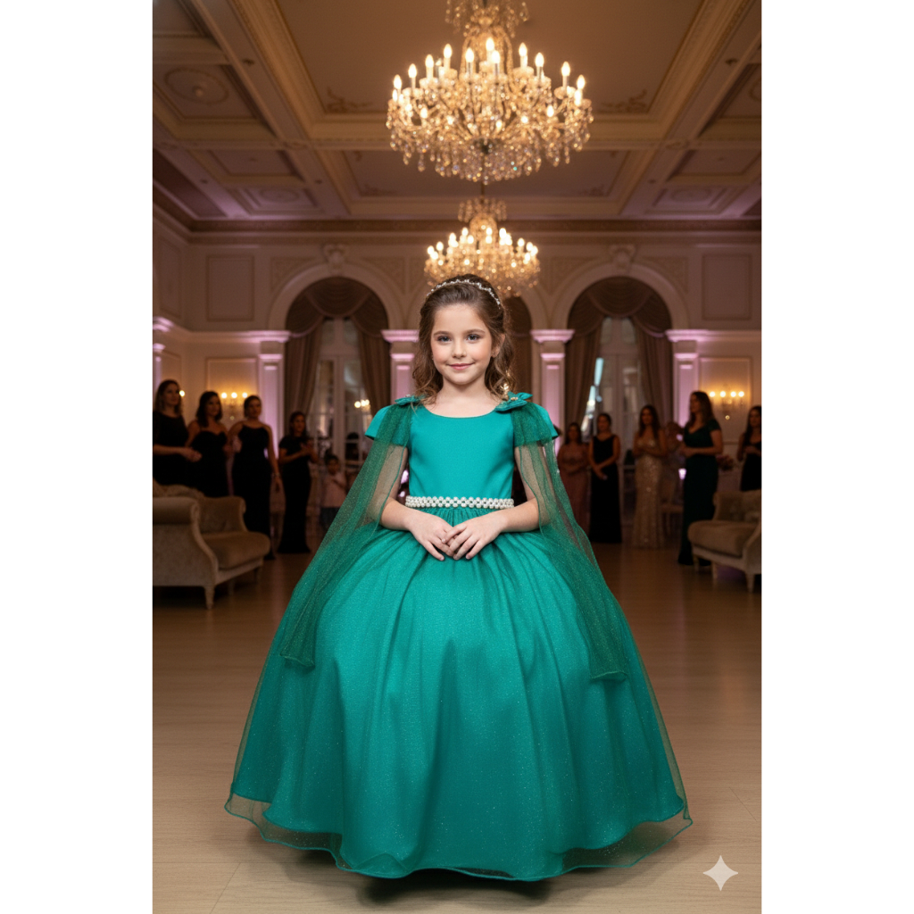 Vestido Longo de Festa Infantil Juvenil Club Diamate Verde Bandeira