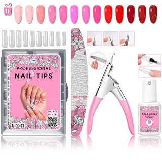Kit Alongamento de Unha 100 Unhas Tips Postiça Curvatura C + Tek Bond Super Cola + Alicat…