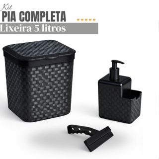 Lixeira de Pia Preto 3 Peças – Lixeira 5L + Rodinho + Porta Detergente e Sabonete KIT em Oferta na Shopee