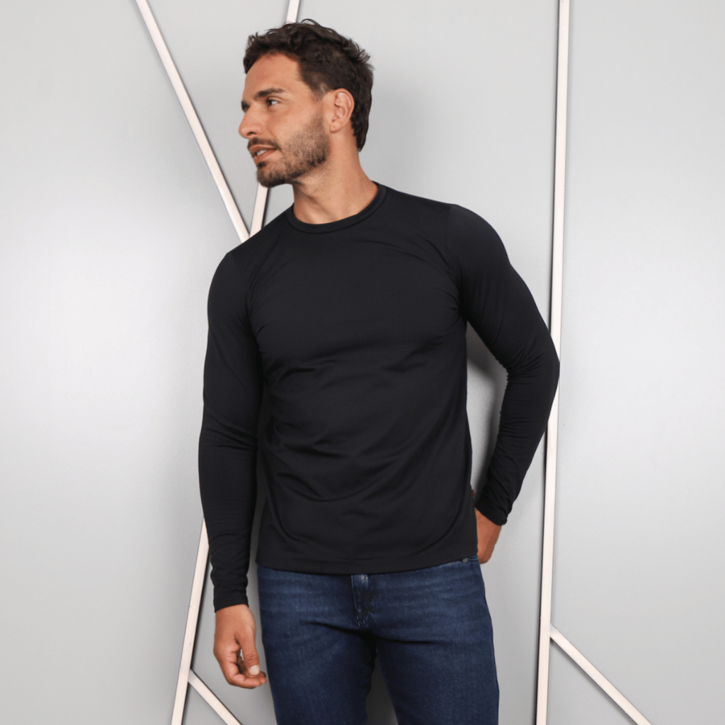 Blusa Segunda Pele Masculina Termica Manga Longa Gola Redonda Academia Ajustada Ao Corpo Tendência