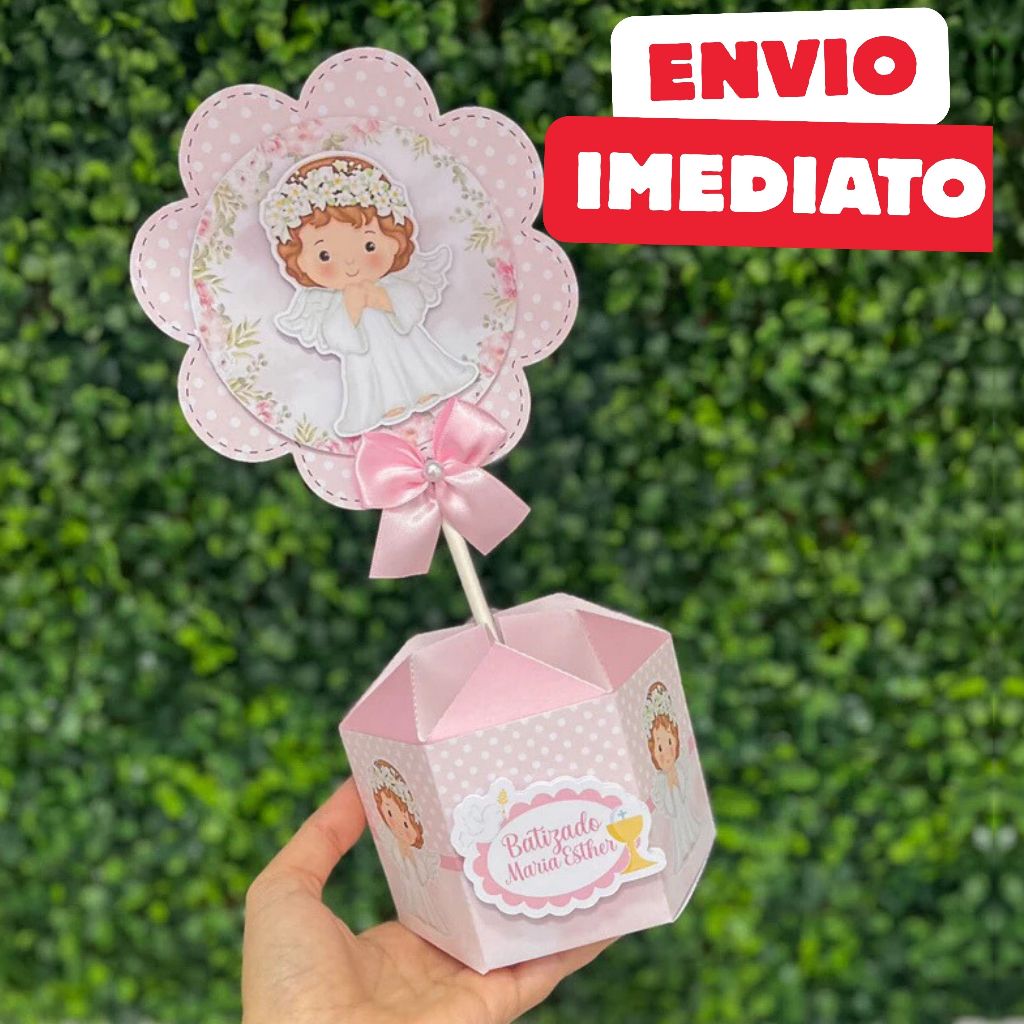 ENVIO RÁPIDO Kit Centro de mesa Batizado Anjinho Batismo Personalizado Arranjo Cachepô Lembrancinha