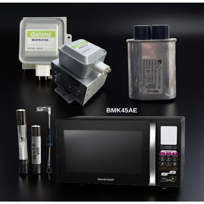 Kit Reparação Completa Microondas BMK45AE Magnetron 610A Galanz + Cap 0,85uf + Fusivel 20A + Fusivel 0.8A + Diodo