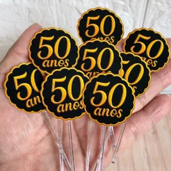 Kit 60, 120 unid. Toppers para Doces 50 anos Preto e Dourado Festa Aniversário, Bodas de Ouro