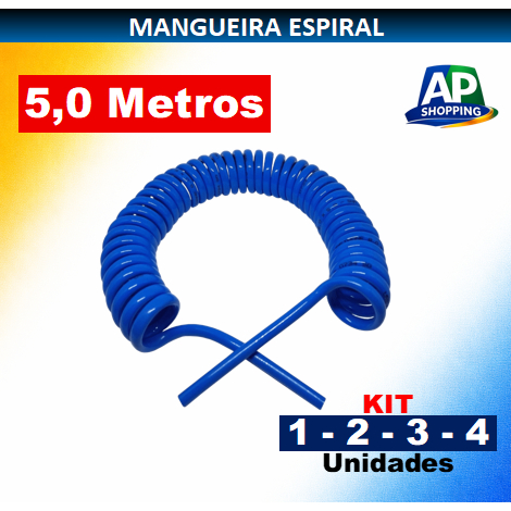 Mangueira Espiral 8mm X 5 Metros Tubo P.u Azul Ar Comprimido. Bico de limpeza Kit de 1,2,3,4 un.