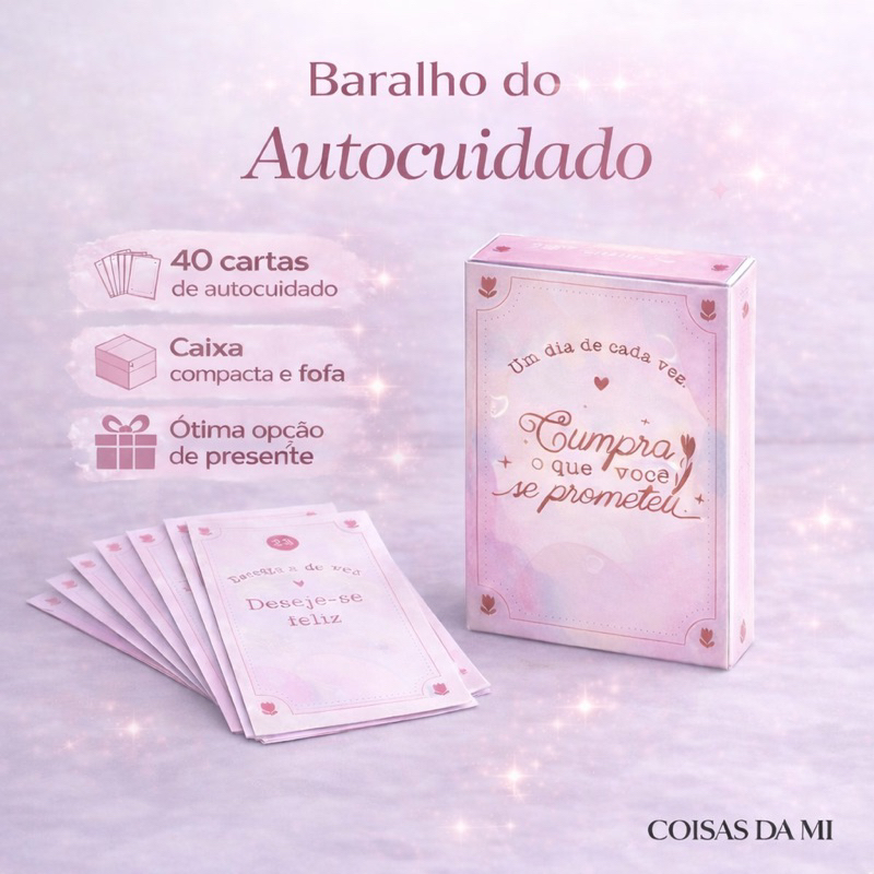 Baralho de Autocuidado 40 Cartas Motivacionais | Cartas Terapêuticas Femininas | Presente Criativo para Mulheres