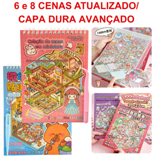 Caderno De Adesivos Cenas Interativo Livro 3d 6 ou 8 Cenários + Pinça Mini Mundo Capa Dura E Fina em Oferta na Shopee