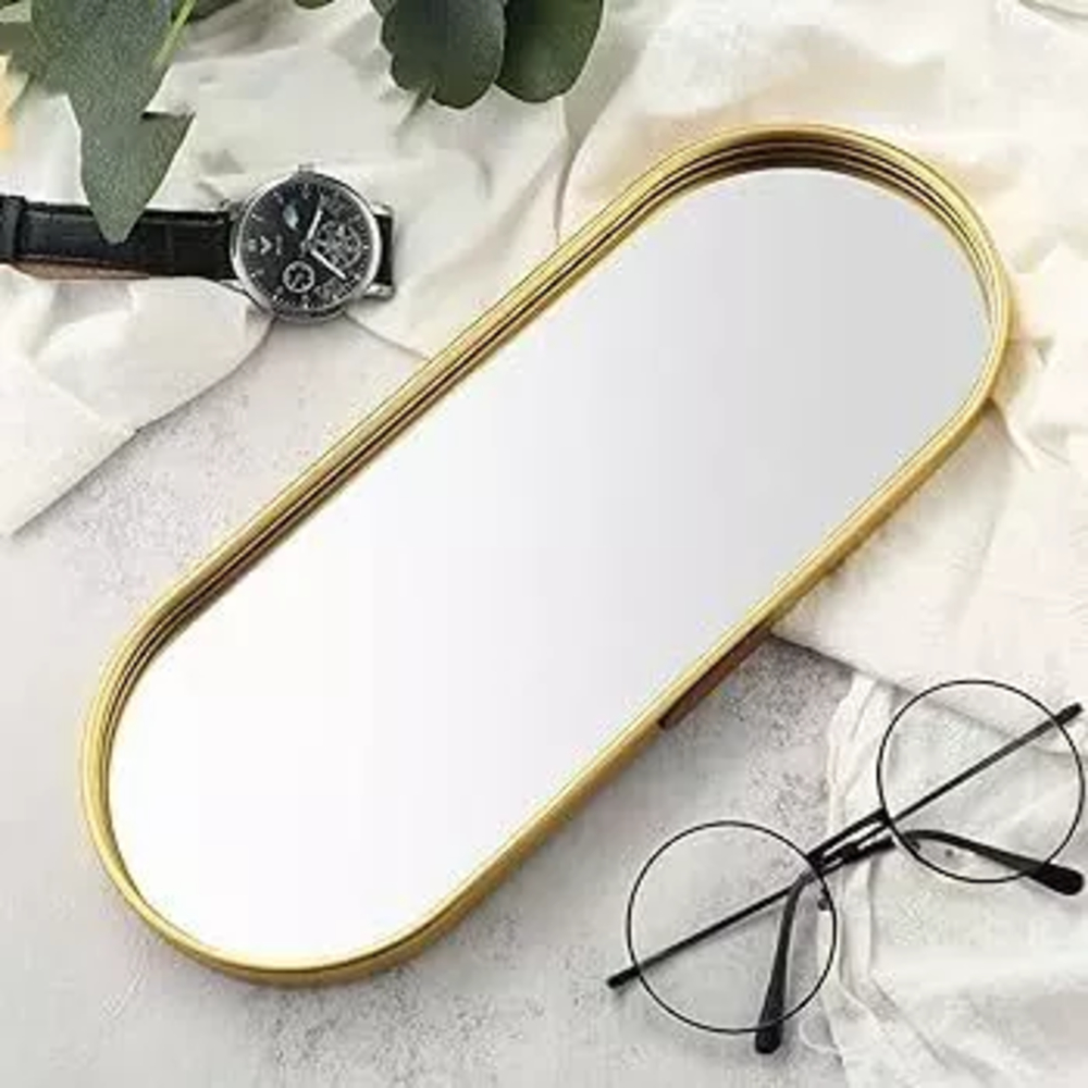 Bandeja Decorativa Multiuso Dourada e Espelhada para Banheiro, Lavabo e Decoração