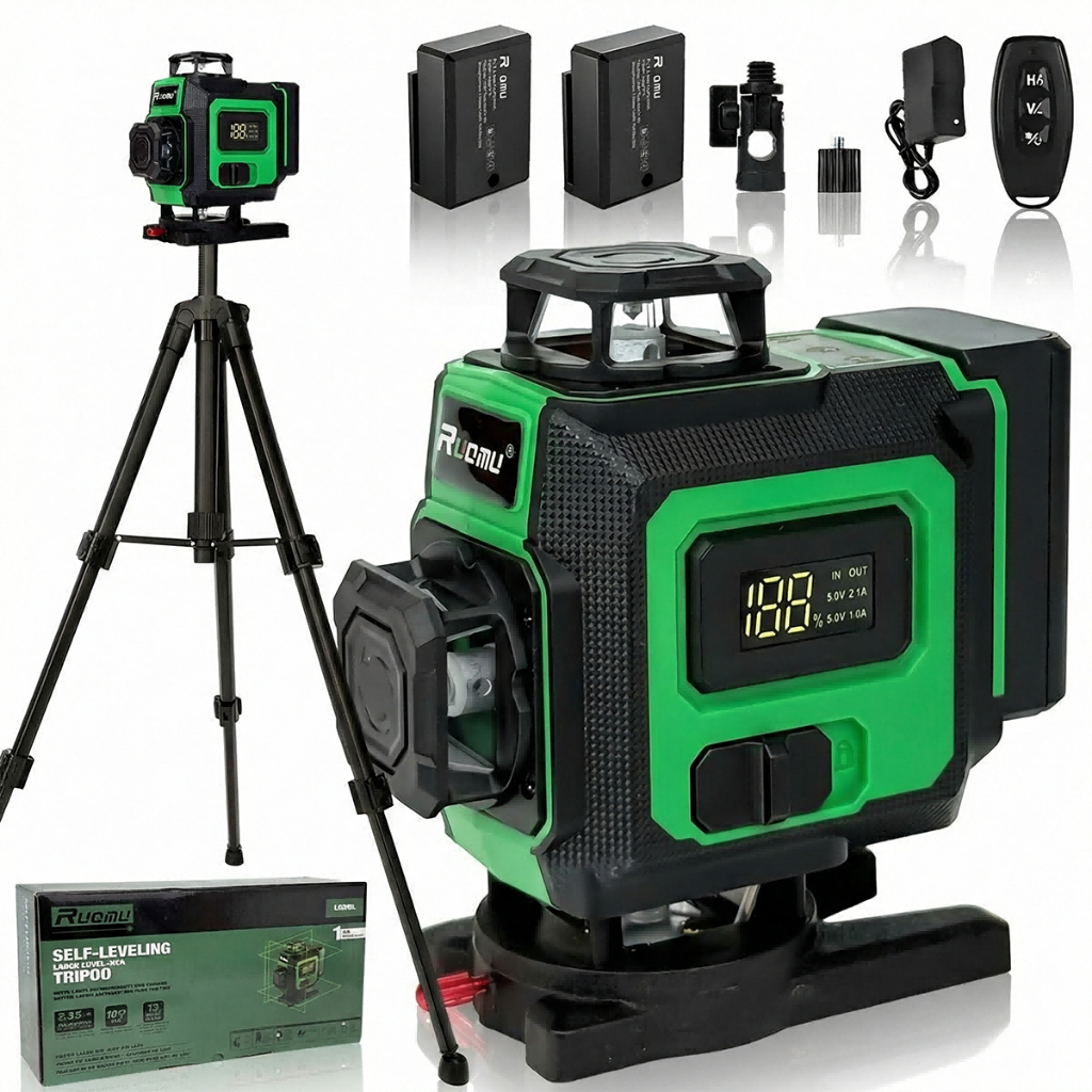Nivel A Laser Profissional com Tripé 16 Linha Verde 30M Recarregável