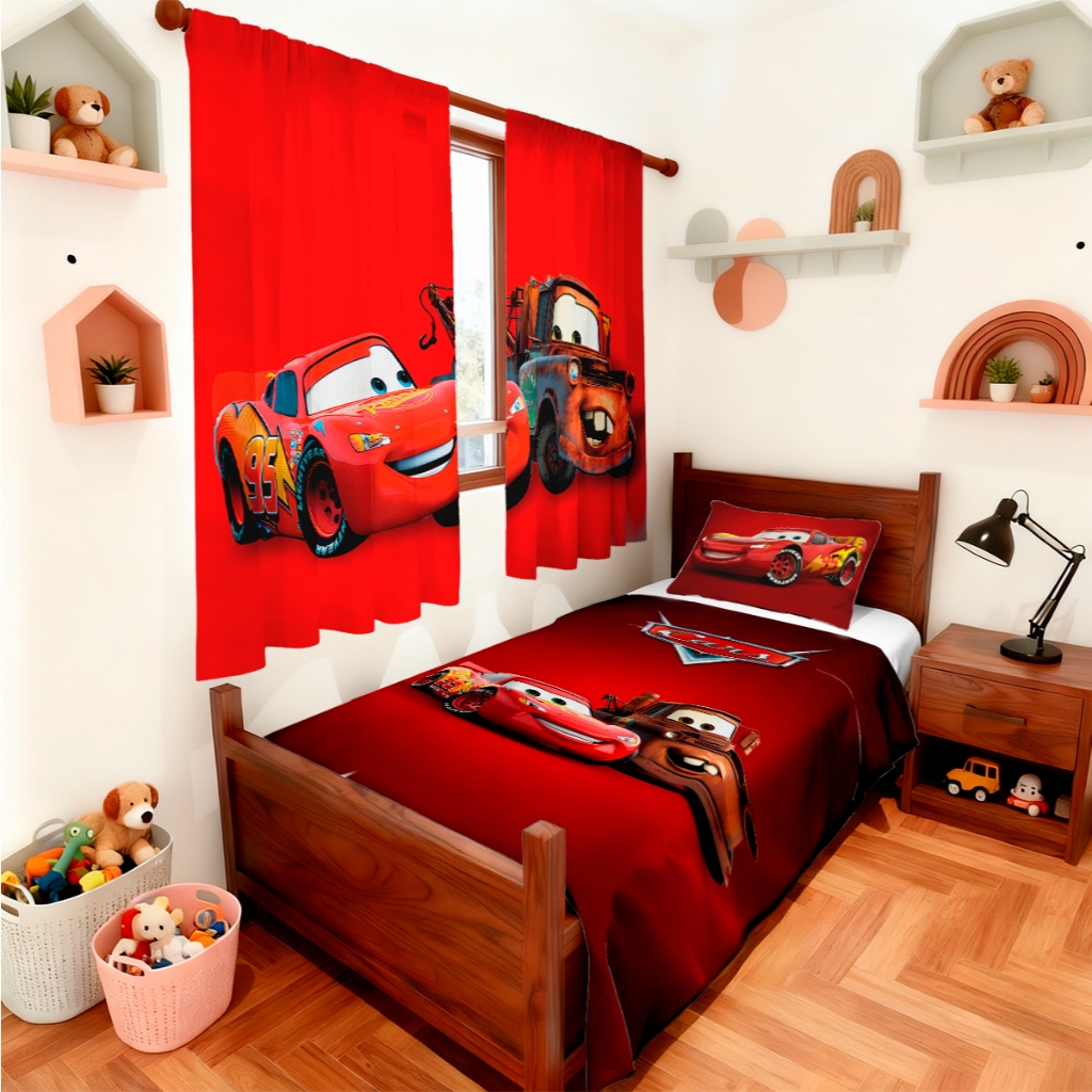 Cobre Leito + Cortina Cama Solteiro Carros Relâmpaago Mcquen Quarto Infantil Bibi Paineis Oferta